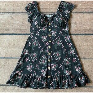 90’s Inspired Coquette Built In Bra Cutout Tie Front Black Floral Babydoll Mini